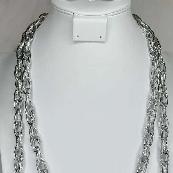 Silver Tone Tassel Chain Link Open Wrap Necklace - Picture 5 of 12